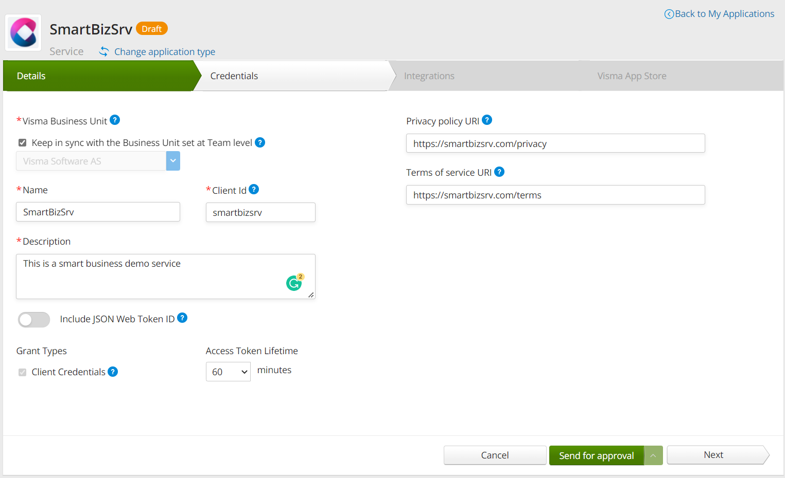 Registration form