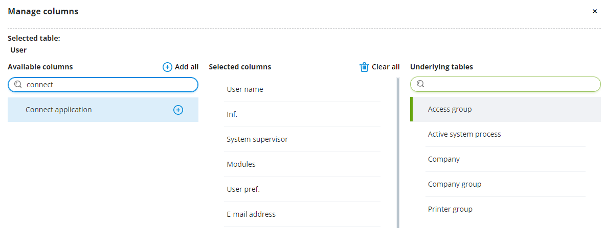 Unhide the Connect Application column