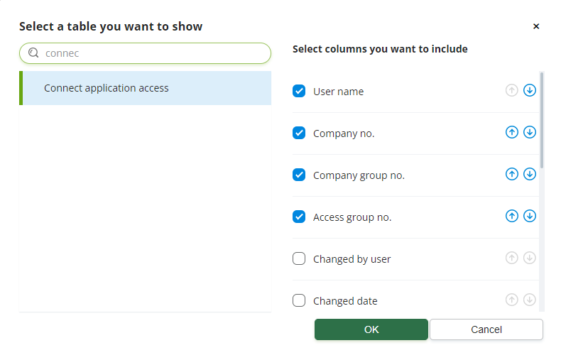 Open the Connect Application Access table