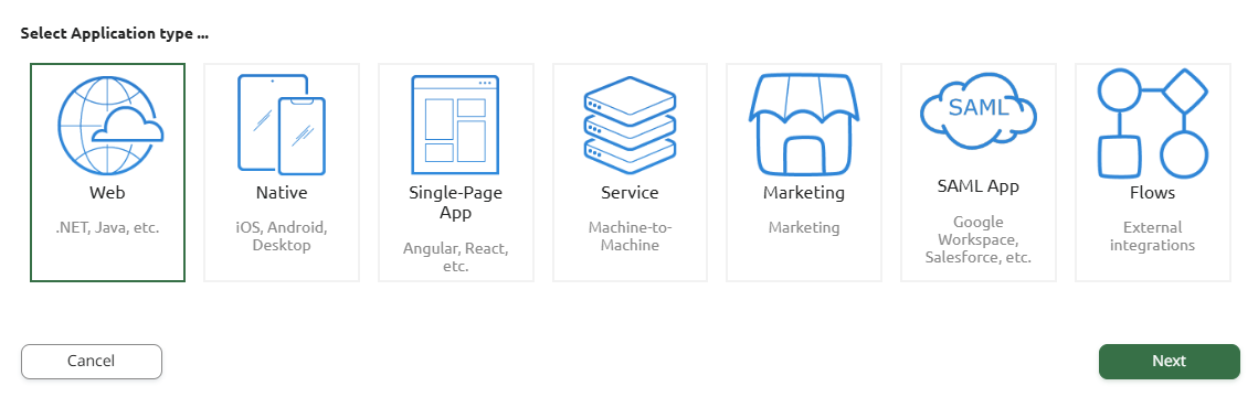 Select type of application