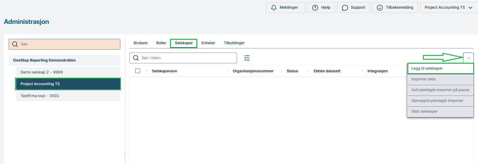 Legg til selskaper On-premise